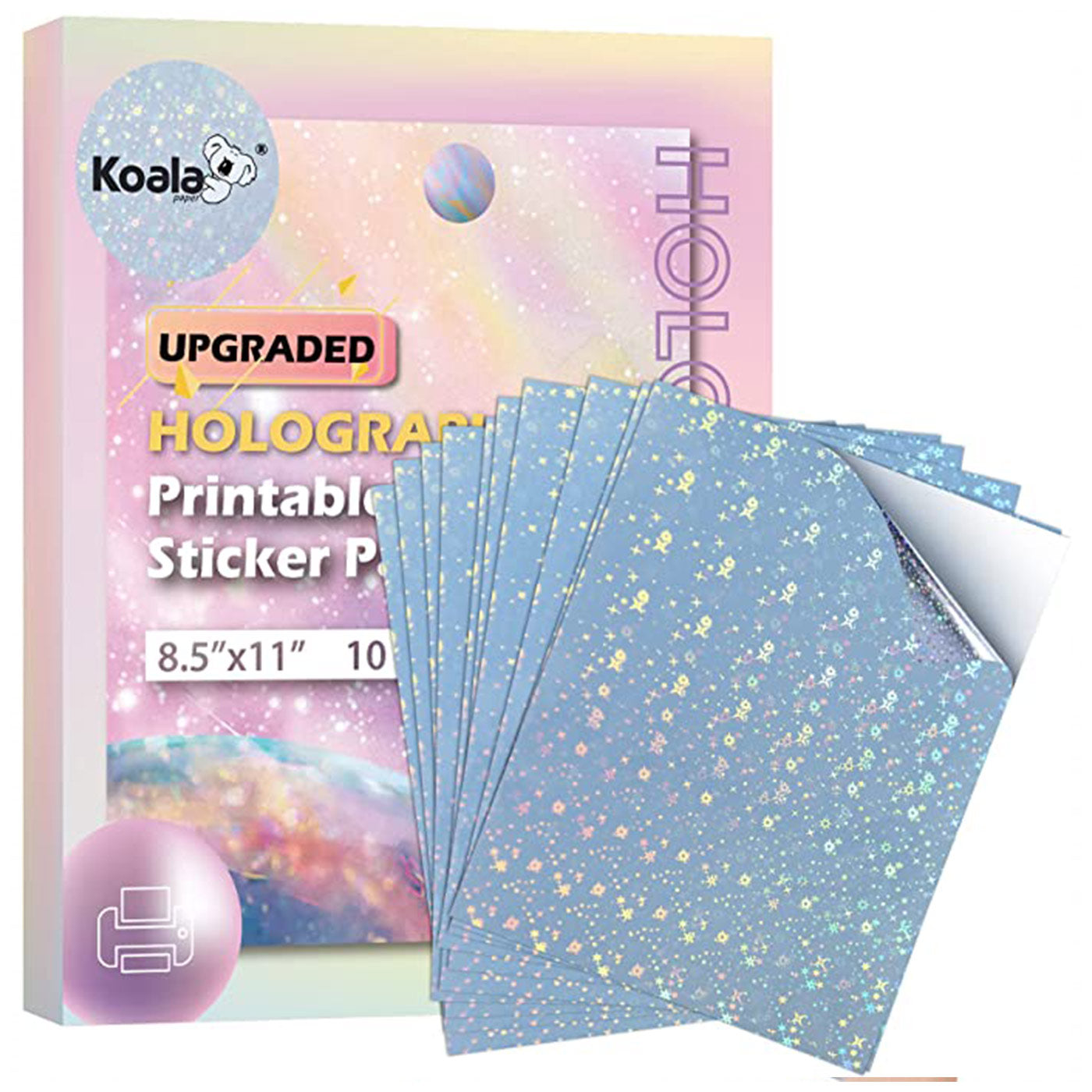 Koala 100 Sheets Sticker Paper Matte White, 8.5x11 Inch Printable Full  Sheet Label Paper for Inkjet Printers
