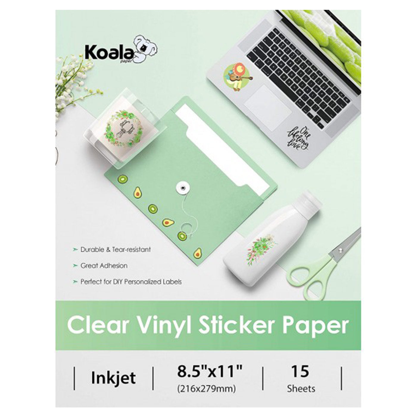 KOALA Sublimatie Stickerpapier Glanzend Wit Waterdicht Vinyl 8,5 x 11 KOALA Sublimatie Stickerpapier Glanzend Wit Waterdicht Vinyl 8,5 x 11
