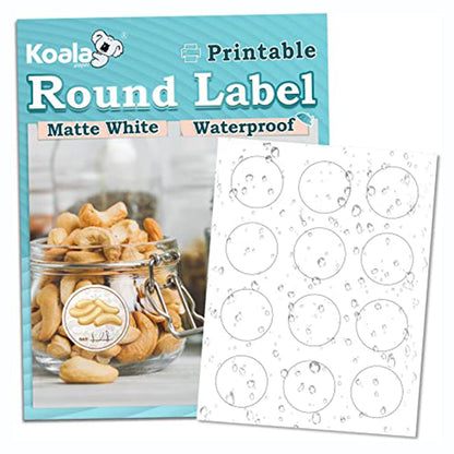Koala Waterproof Matte White Printable Circle Labels for Inkjet and Laser Printer, 240 Round