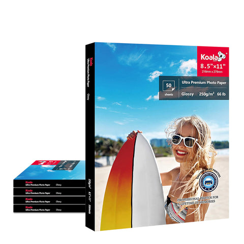 【Bulk Prices】200-800 Sheets Koala Premium RC High Glossy Photo Paper for Inkjet Printers – 8.5x11 Inches, 50 Sheets, 66lb( 250gsm)