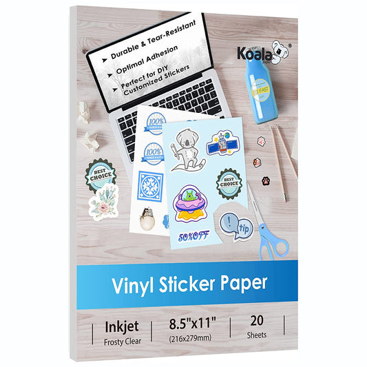 Koala Frosty Clear Printable Vinyl Sticker Paper for Inkjet Printer 20 Sheets