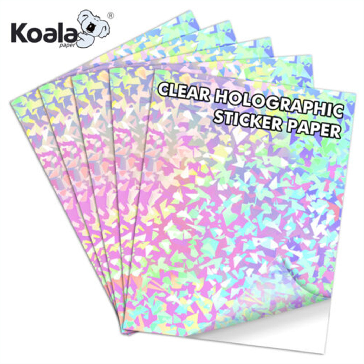 Koala GEM Clear Holographic Sticker Paper Self Seal Clear Laminting Sheets A4
