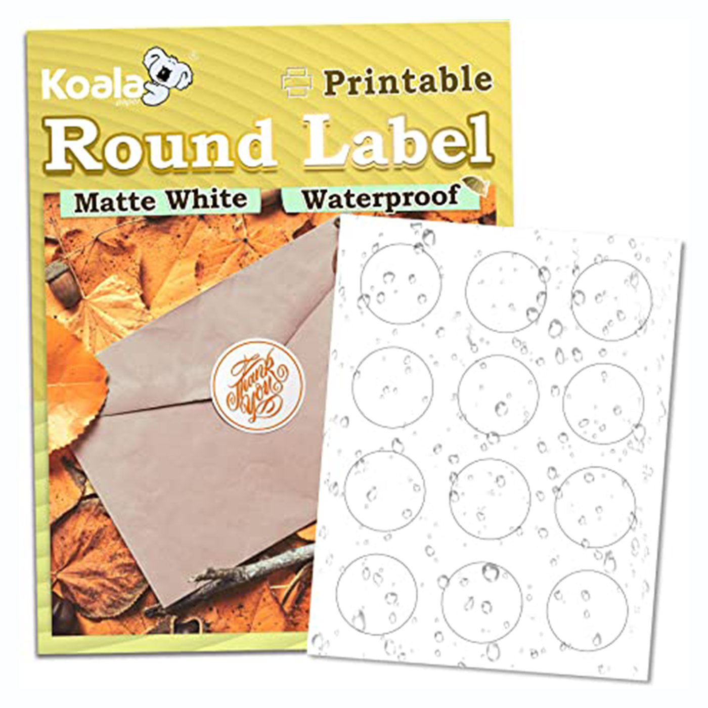 Koala Matte White Waterproof Printable Circle Labels for Inkjet and Laser Printer, 2 Inches 60 rounds