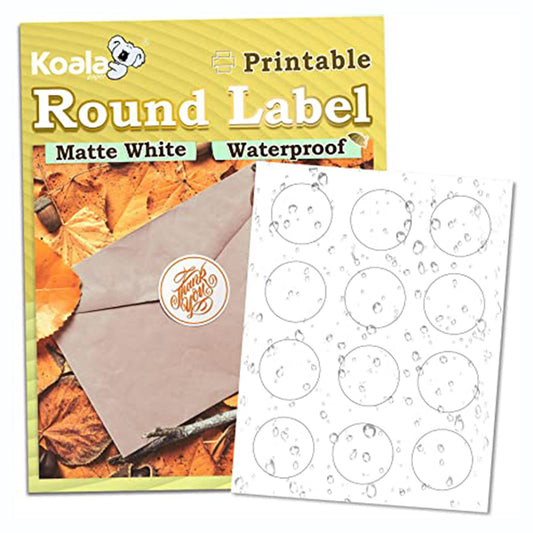Koala Matte White Waterproof Printable Circle Labels for Inkjet and Laser Printer, 2 Inches 60 rounds