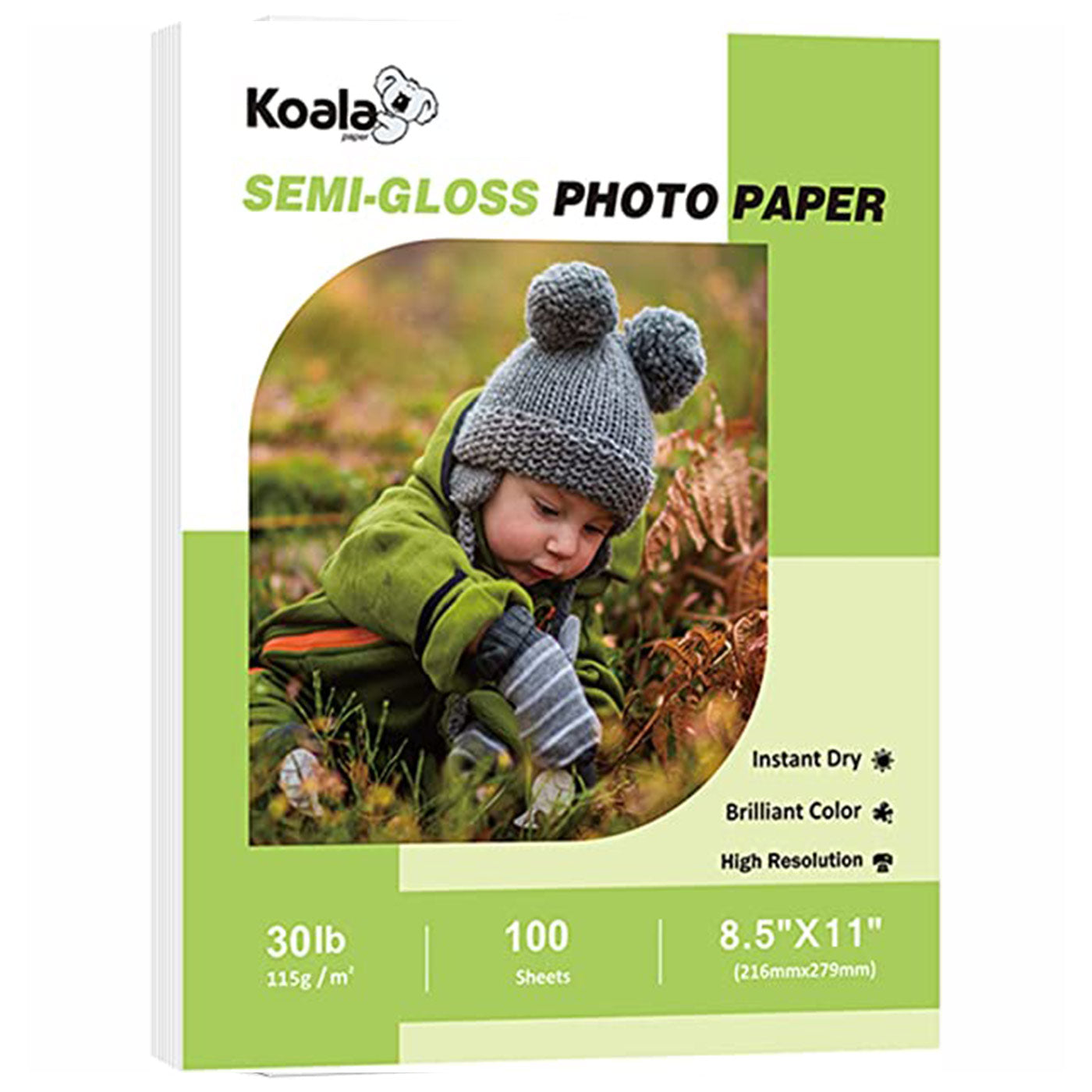 Koala Inkjet Thin Semi-Glossy Photo Paper 8.5x11 Inches 100 Sheets Compatible with Inkjet Printer 115gsm