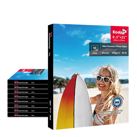 【Bulk Prices】200-800 Sheets Koala Premium RC High Glossy Photo Paper for Inkjet Printers – 8.5x11 Inches, 50 Sheets, 66lb( 250gsm)