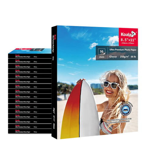 【Bulk Prices】200-800 Sheets Koala Premium RC High Glossy Photo Paper for Inkjet Printers – 8.5x11 Inches, 50 Sheets, 66lb( 250gsm)