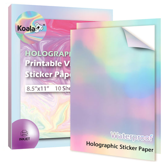 Koala Holographic Sticker Paper for Inkjet Cricut Printable Vinyl Rainbow 10 Sheets