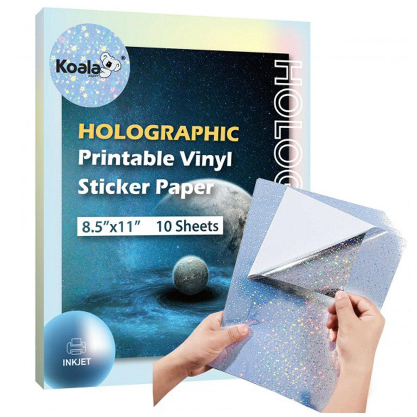 Koala Holographic Rainbow Vinyl Sticker Paper for Inkjet Printer Starry 8.5x11 Inches 10 Sheets