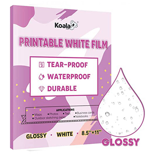 Koala Glossy White Film for Inkjet Printers 20 sheets, Waterproof & Tearproof