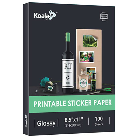 Koala Printable Glossy Photo Sticker Paper for Inkjet Printers, 8.5x11 In 100 Sheets（thicker）