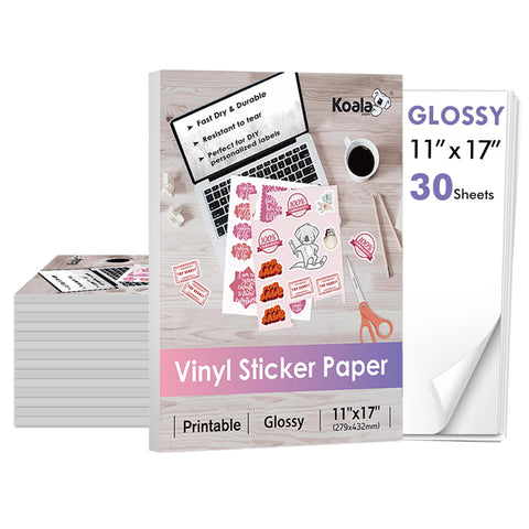 【Bulk Prices】120/400 Sheets Koala Glossy Waterproof Vinyl Sticker Paper – 11x17" Full Sheets for Inkjet Printers, Great for Custom Decor & Crafts