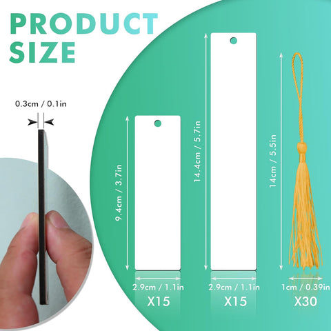 Koala Sublimation Blank MDF Bookmarks with Holes and Colorful Tassels, Double-Sided Printed 30 Pcs