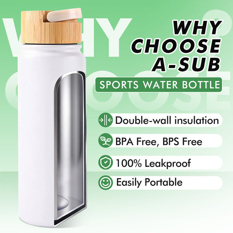 A-SUB White Insulated Sports Water Bottle Blank for UV DTF, Waterslide & UV Printing