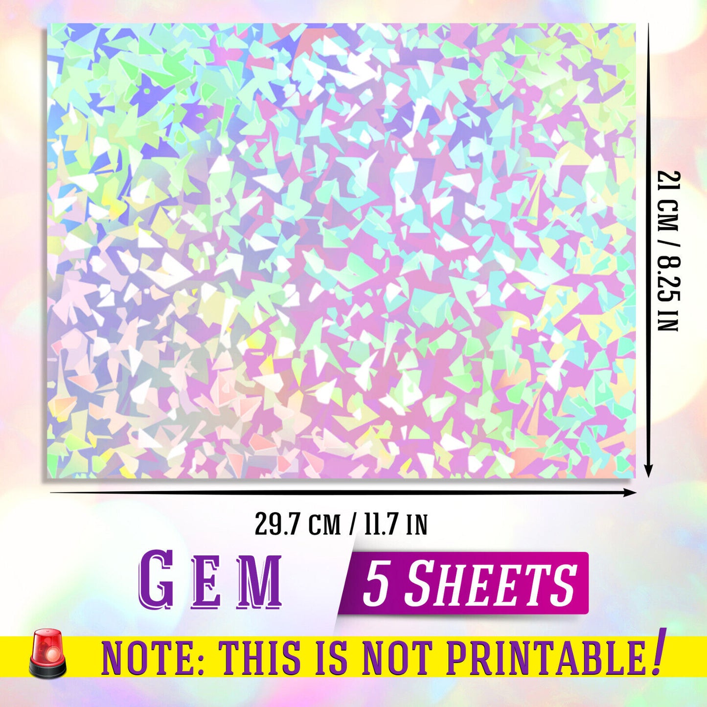 Koala GEM Clear Holographic Sticker Paper Self Seal Clear Laminting Sheets A4