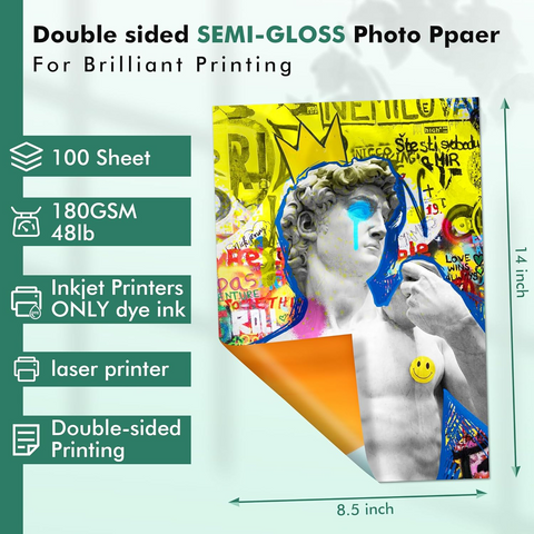 Koala Double-Sided Semi-Gloss Photo Paper, 48lb(180 gsm), 100 Sheets – Inkjet & Laser Compatible – Perfect for DIY Cake Toppers, Idol Cards & More