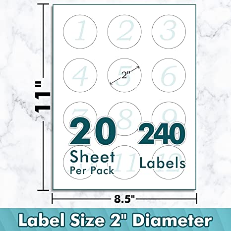 Koala Waterproof Matte White Printable Circle Labels for Inkjet and Laser Printer, 240 Round