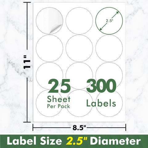 Koala Printable Round Labels 2.5″ 25 sheets  – Glossy Circle Stickers (300 Labels) | Printable Vinyl Round Labels for Inkjet Printers