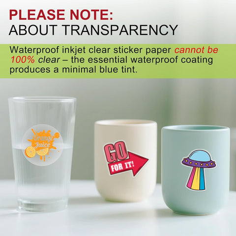 A-SUB Clear Vinyl Sticker Paper for Inkjet Printers – Waterproof Translucent Printable Sticker Paper, 8.5x11”, 50 Sheets