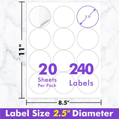 Koala Printable Round Labels 2.5″ 20 sheets – Glossy Waterproof Circle Stickers (240 Labels) | Printable Vinyl Round Labels for Packaging & Crafts