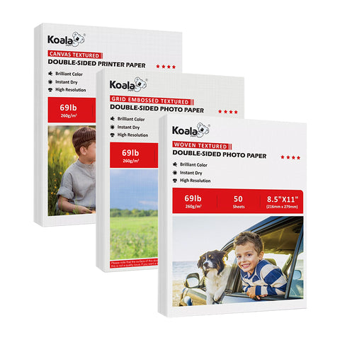 Koala Special Textured Cardstock Bundle – Double-Sided Printable, 8.5x11", 69lb (260gsm), 150 Sheets for Inkjet & Laser Printers