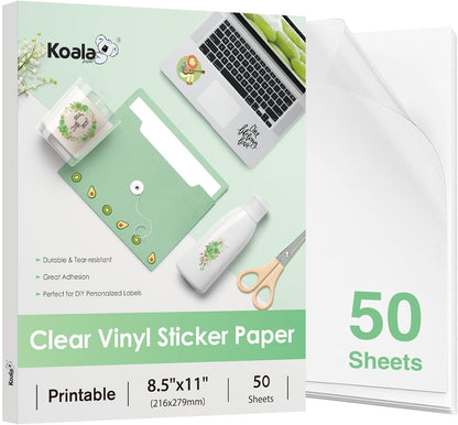 Koala Waterproof Printable Clear Sticker Paper for Inkjet Printers 8.5x11 inches