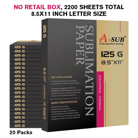 【No Box Version】A-SUB 8.5" x 11" Sublimation Paper 125gsm, 220/2200 Sheets