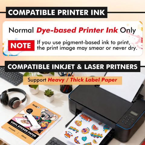 KOALA Easy-Cut Glossy Printable Vinyl Sticker Paper for Inkjet & Laser Printers– Tailored for Cutting Machines, 8.5"x11" 25 Sheets