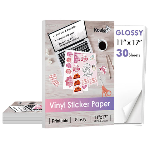 【Bulk Prices】120/400 Sheets Koala Glossy Waterproof Vinyl Sticker Paper – 11x17" Full Sheets for Inkjet Printers, Great for Custom Decor & Crafts