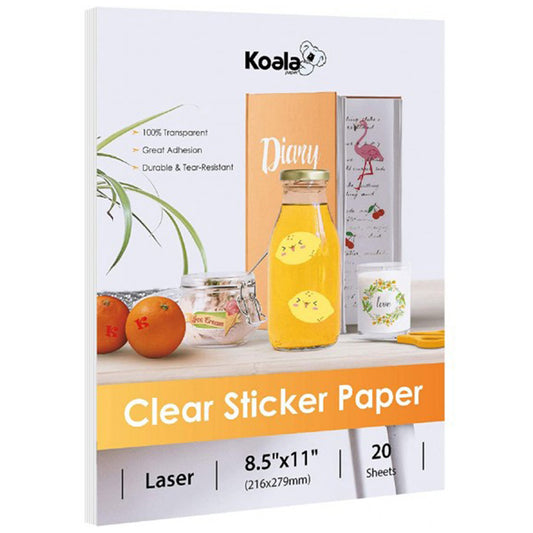 Koala Waterproof Printable Clear Sticker Paper for Laser Printers 8.5x11 inches 20 Sheets