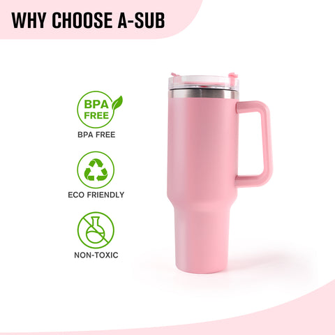 A-SUB Pink Insulated Tumbler with Handle – Blank for UV DTF, Waterslide & UV Printing
