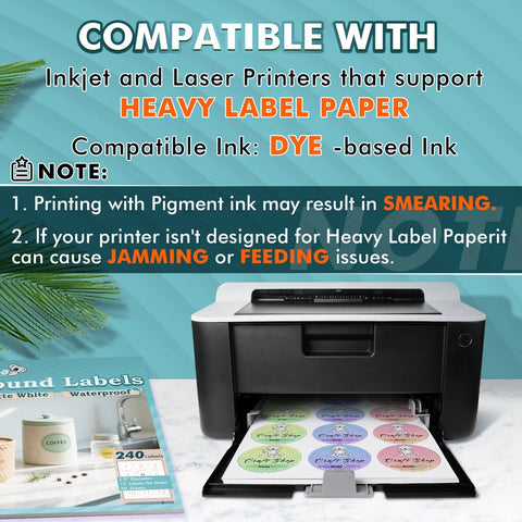 Koala Printable Round Labels 2.5″ 20 sheets  – Matte Waterproof Circle Stickers (240 Labels) | Printable Vinyl Round Labels for Organising & Branding