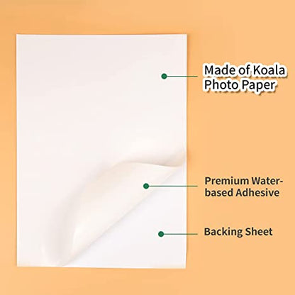 Koala Printable Glossy Photo Sticker Paper for Inkjet Printers, 8.5x11 In 100 Sheets（thicker）