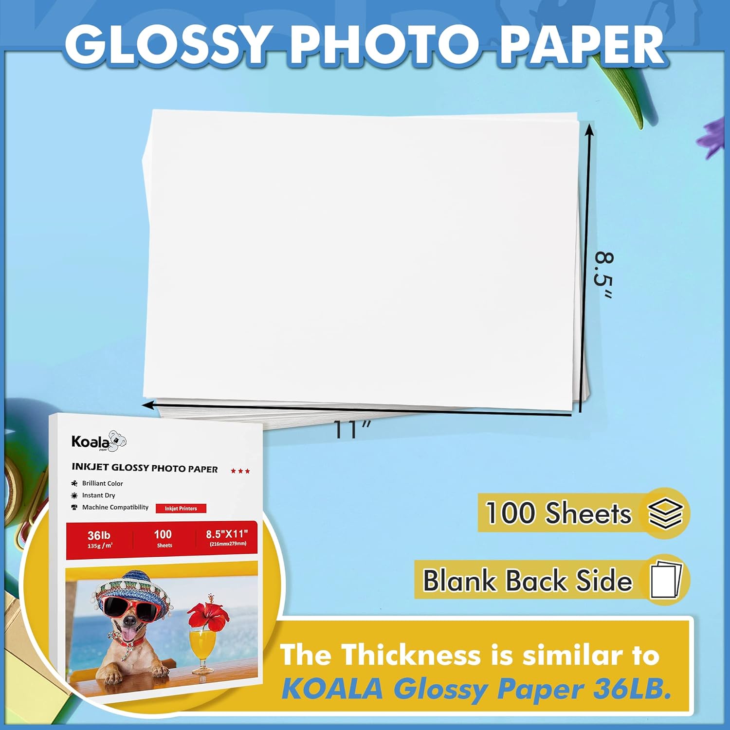 Koala 54lb Glossy Photo Paper for Inkjet – 100 Sheets, RC Coated