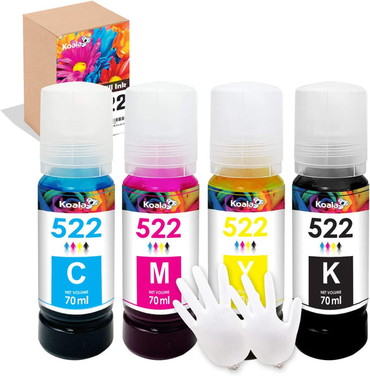 Koala Compatible Refilled Ink Bottle Replacement for 522 T522 Compatible with ET-2720 ET-4700 Printer