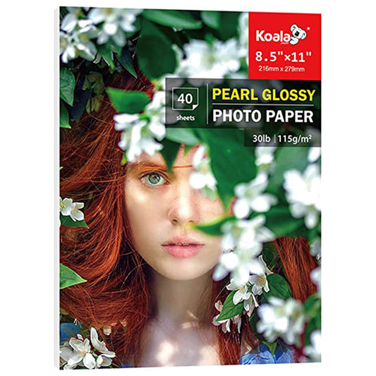 Koala Pearl Glossy Thin Photo Paper 8.5x11 Inches 40 Sheets Compatible with Inkjet and Laser Printer Use DYE INK 30lbs 115gsm