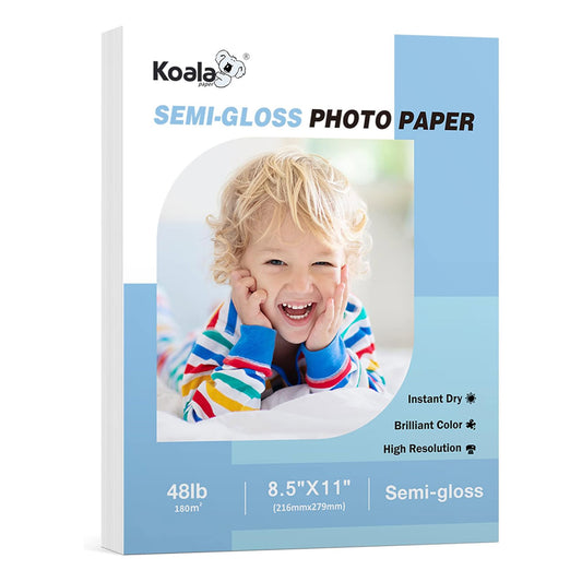 Koala Semi-Gloss Photo Paper  8.5X11 Inches 100 Sheets for Inkjet and Laser Printers Use DYE INK 48lb 180gsm