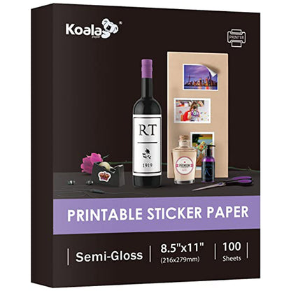 Koala Semi Gloss Sticker Paper for Inkjet and Laser Printer 8.5 x 11 Inches