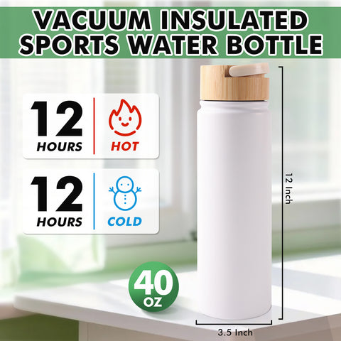 A-SUB White Insulated Sports Water Bottle Blank for UV DTF, Waterslide & UV Printing