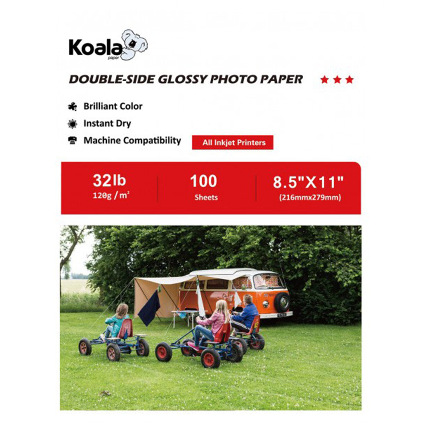 Koala Double Side Glossy Photo Paper 100 Sheets Compatible with Inkjet Printer 120gsm