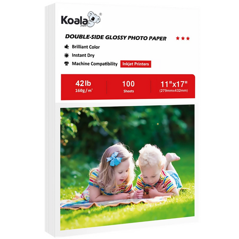 Koala Double-Sided Glossy Photo Paper –  42lb(160gsm), 100 Sheets for Chip Bags & Party Favors
