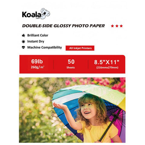 Koala Double-Sided Glossy Photo Paper –  69lb(260gsm), 100 Sheets for Inkjet Printers, For Cake Toppers & Star Cards