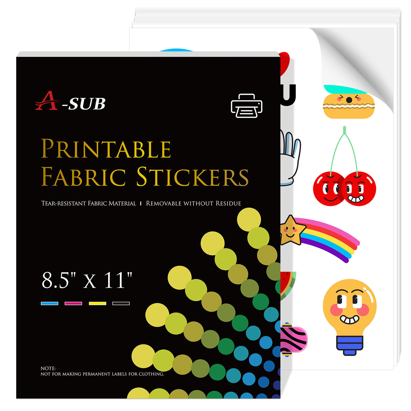 Low Ink Sticker A-SUB Inkjet Printable Fabric Sticker Paper – Self-Adhesive 8.5x11 ...