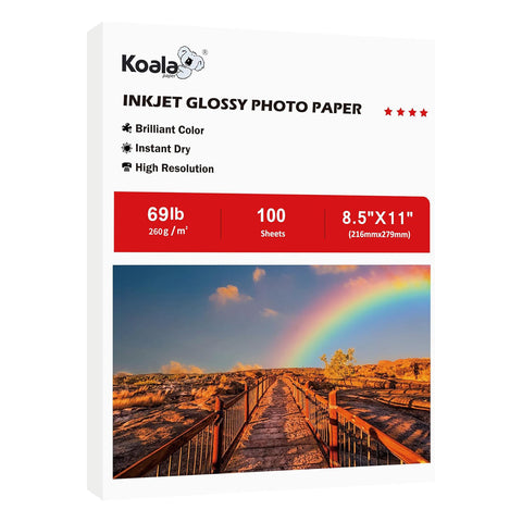 Koala Heavyweight Glossy Inkjet Photo Paper –  69lb(260gsm), Single-Sided 8.5×11″ – Thick, Smudge-Resistant for Greeting Cards & Cake Toppers