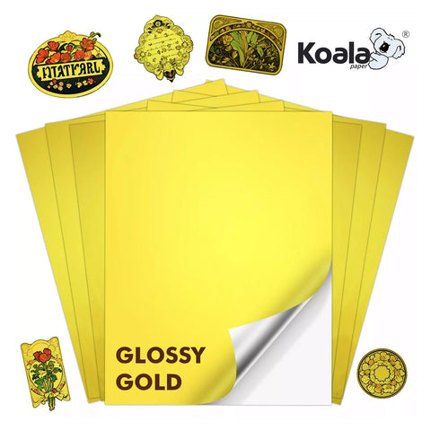 BRUSH GOLD Printable Vinyl Sticker Paper - 20 Sheets Letter Size, Glossy, For Inkjet/Laser