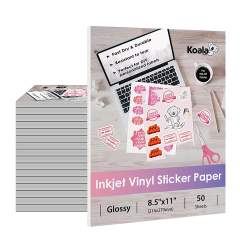 【Bulk Prices】Koala Waterproof Glossy Vinyl Sticker Paper Full Sheet for Inkjet Printer 8.5x11 Inches 300/800 Sheets