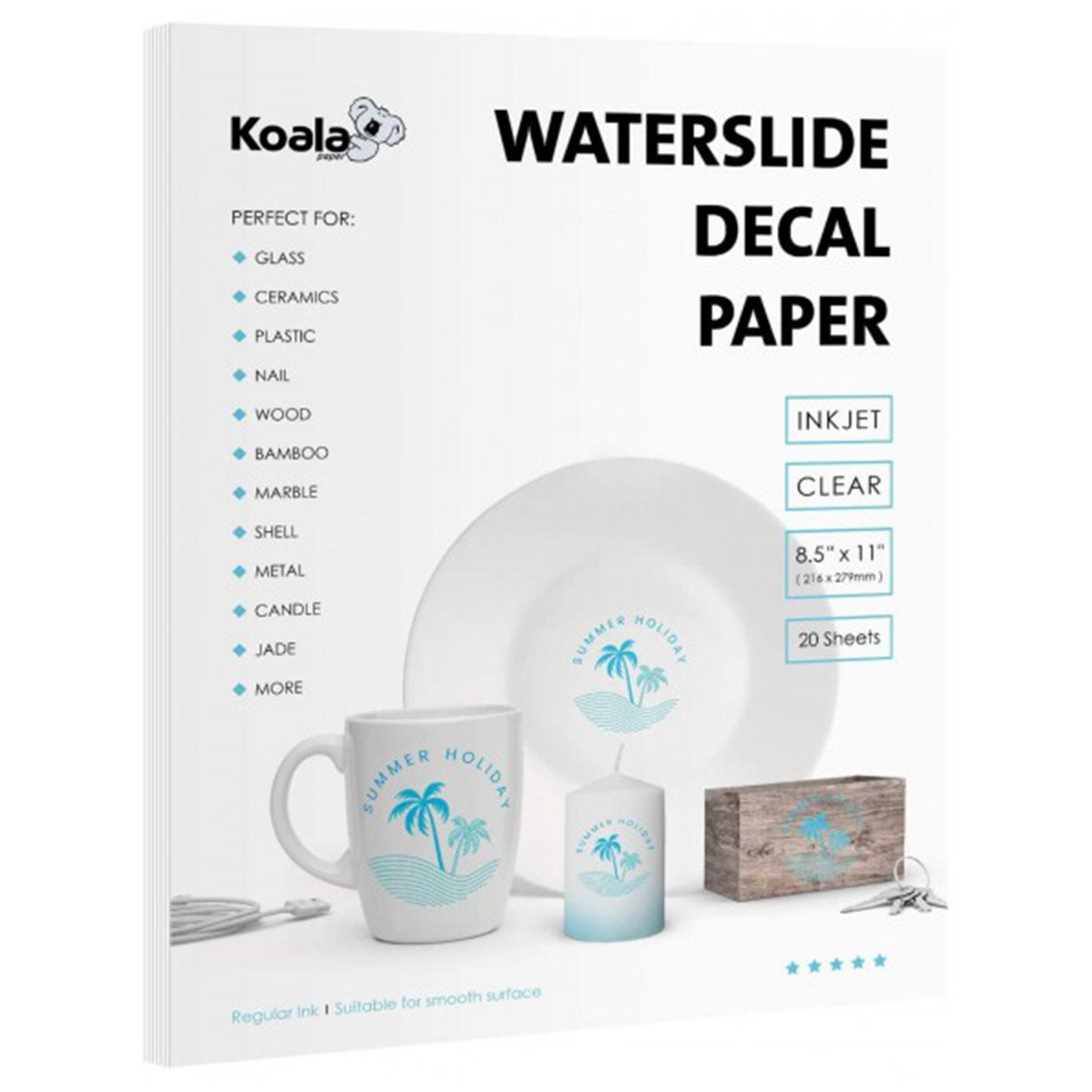 Koala Clear Waterslide Decal for Inkjet Printer 8.5" x 11" 20 Sheets