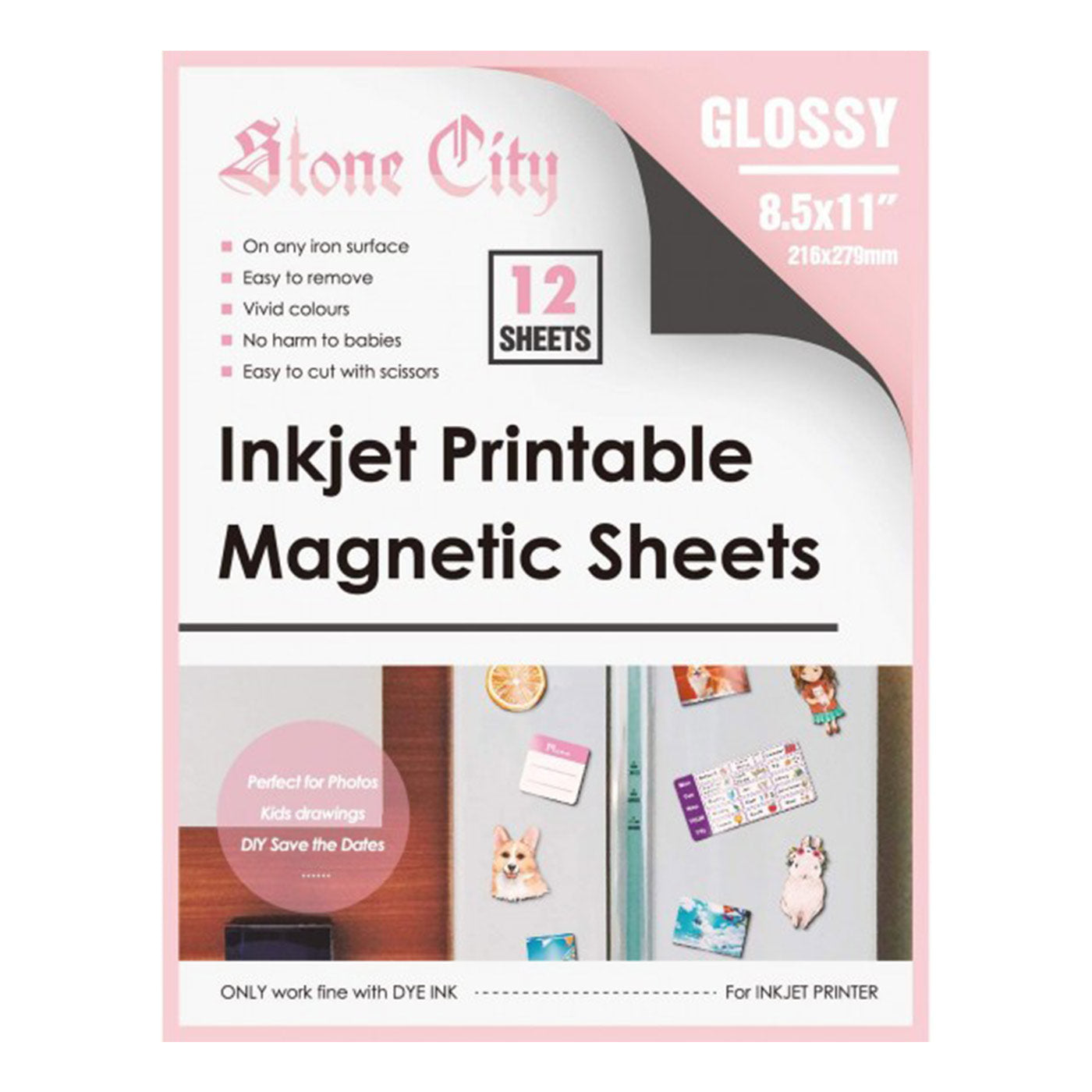 Stone City Glossy Printable Magnetic Sheets 12mil Thick for Inkjet Printers 8.5x 11 Inches