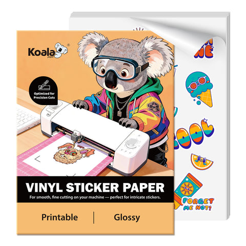 KOALA Easy-Cut Glossy Printable Vinyl Sticker Paper for Inkjet & Laser Printers– Tailored for Cutting Machines, 8.5"x11" 25 Sheets