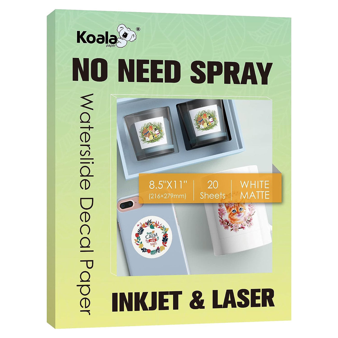 Koala No Spray Need Matte WHITE Waterslide Decal For Inkjet & Laser Printer 5/20 Sheets